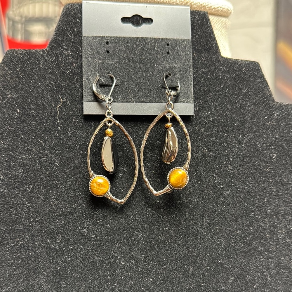 Elegant Pewter  Earrings with tigers eye drop earrings